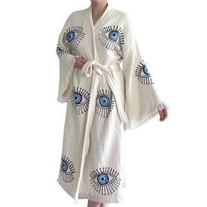 Handmade 100% Cotton Evil Eye Kimono,Robe, Kaftan 100% COTTON ONE SIZE BRAND NEW